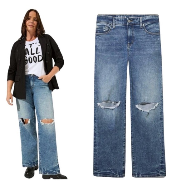 TORRID Perfect Wide Leg Vintage‎ Stretch Jean Y2K Baggy Acid Wash Size 20R - Picture 1 of 11